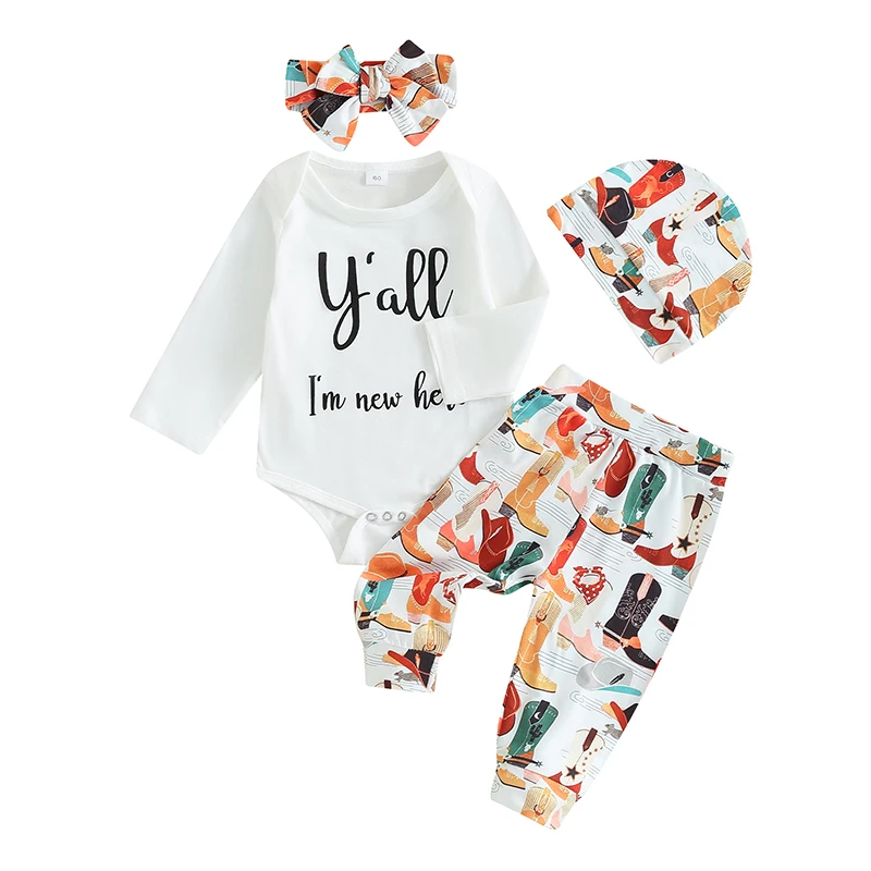 Newborn Baby Girl Boy Clothes Fall Winter Outfits Infant Romper Pants Hat Headband Set Western Clothes
Newborn Baby Girl Boy Clothes Fall Winter Outfits Infant Romper Pants Hat Headband Set Western Clothes