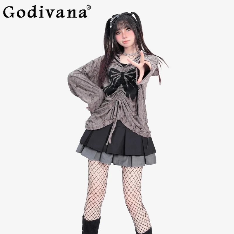 Wasteland Style Elegant Navy Collar Sweet Cool Loose Long Sleeve Ripped Top Spring Girl Light Brown Thin Lace-up Sunscreen Shirt
Wasteland Style Elegant Navy Collar Sweet Cool Loose Long Sleeve Ripped Top Spring Girl Light Brown Thin Lace-up Sunscreen Shirt