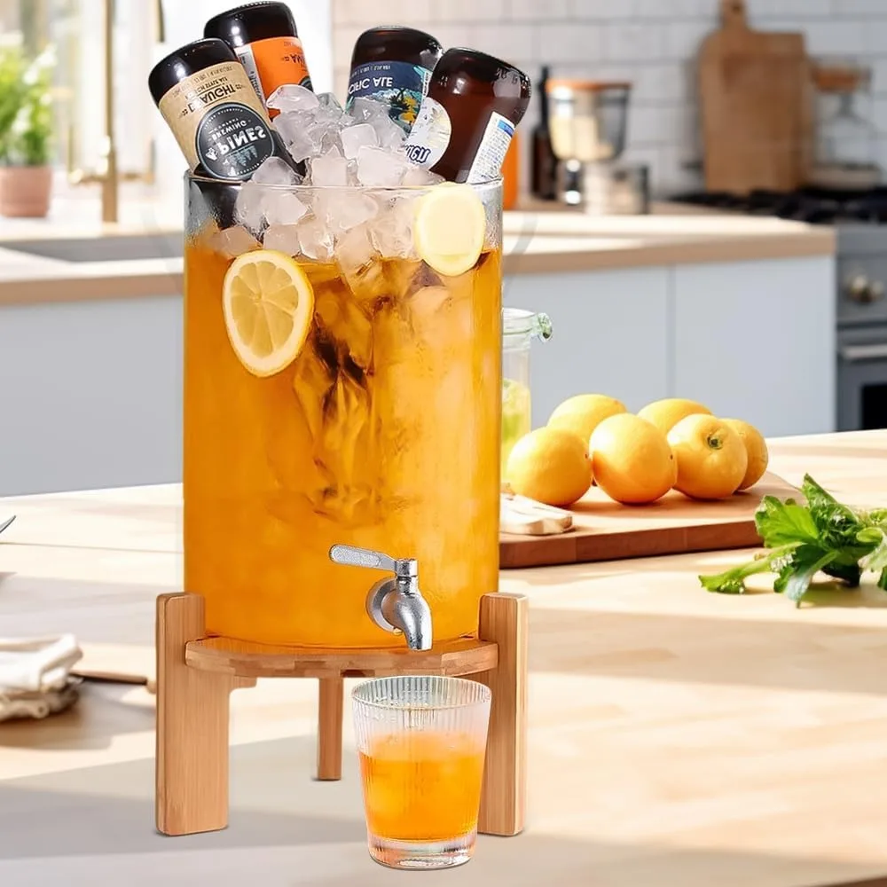 Beverage Dispenser, 2.9 Gallon Glass Drink Dispenser with Stand, Glass water dispenser ,for Parties,Bars,Restaurants, 11L 
Beverage Dispenser, 2.9 Gallon Glass Drink Dispenser with Stand, Glass water dispenser ,for Parties,Bars,Restaurants, 11L