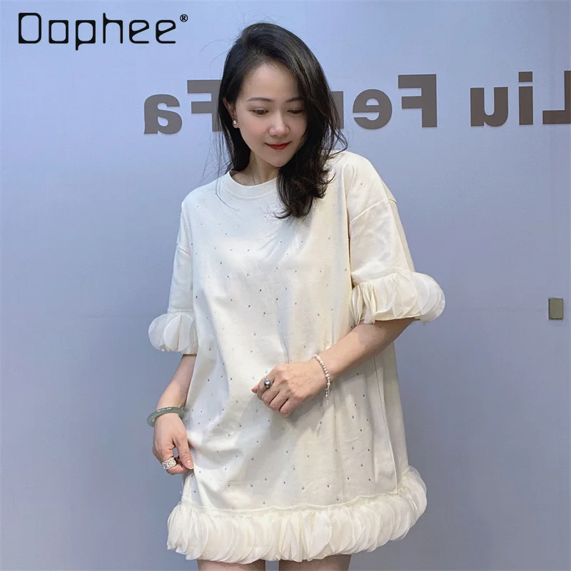 2024 Summer New Women's Clothes Casual Mid-Length Tee Top High-Grade Heavy Diamonds Lotus Leaf Short Sleeve T-shirt for Women
2024 Summer New Women's Clothes Casual Mid-Length Tee Top High-Grade Heavy Diamonds Lotus Leaf Short Sleeve T-shirt for Women