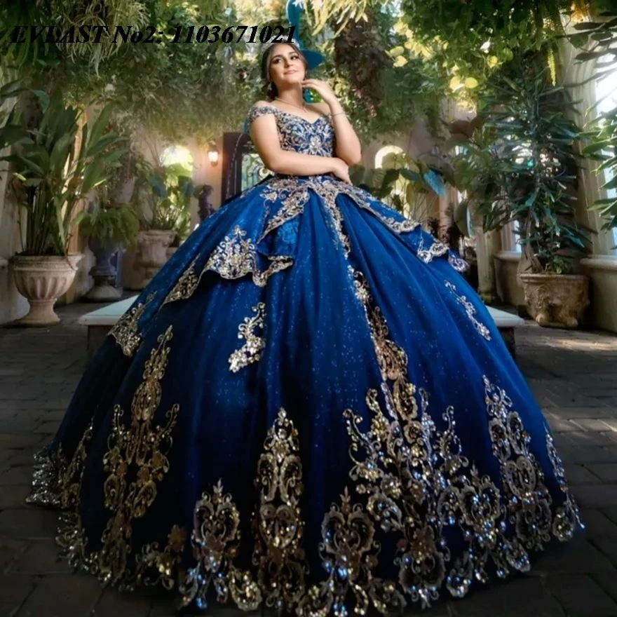 EVLAST Customized Glitter Navy Blue Quinceanera Dress Ball Gown Gold Lace Applique Beading Sweet 16 Vestidos De 15 Anos E2QA78
EVLAST Customized Glitter Navy Blue Quinceanera Dress Ball Gown Gold Lace Applique Beading Sweet 16 Vestidos De 15 Anos E2QA78