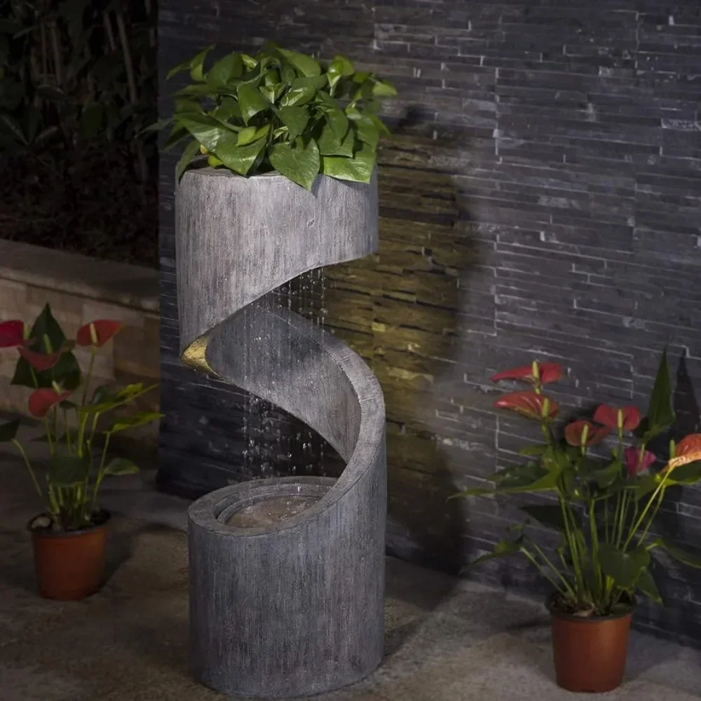 Outdoor Water Fountain w/ LED Light, Curved Waterfall Fountain with Stone Planter, Patio Water Fountain Garden Waterfall, 31.3”H
Outdoor Water Fountain w/ LED Light, Curved Waterfall Fountain with Stone Planter, Patio Water Fountain Garden Waterfall, 31.3”H