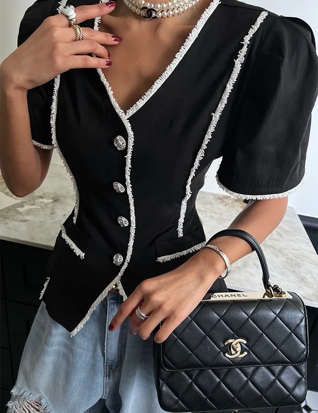 East Gate Women's Shirt Single Button Bubble Sleeve V-Neck Color Block Style Commute Fashion Slim Fit Short Sleeve UV Protection
East Gate Women's Shirt Single Button Bubble Sleeve V-Neck Color Block Style Commute Fashion Slim Fit Short Sleeve UV Protection