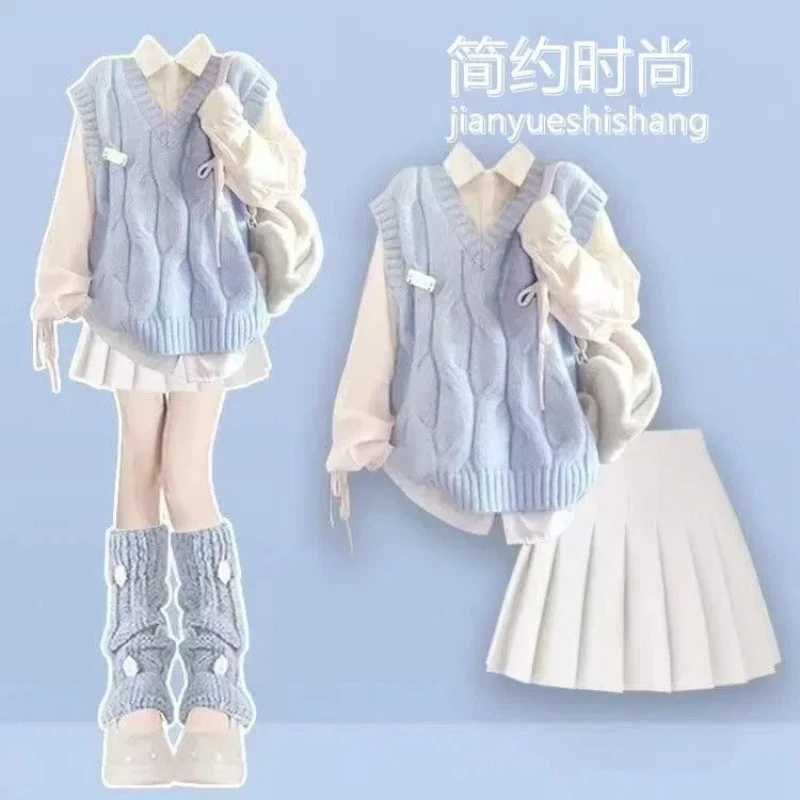 Academy Style Spring and Autumn Women's New Dopamine Wear V-Neck Vest Drawstring Shirt White Pleated Skirt Three-Piece Set
Academy Style Spring and Autumn Women's New Dopamine Wear V-Neck Vest Drawstring Shirt White Pleated Skirt Three-Piece Set