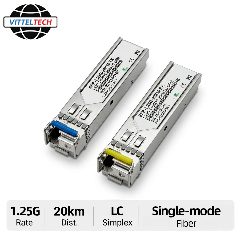 Gigabit SFP Fiber Module Single-Mode LC Simplex 20km LC Interface 1.25G DDM+BIDI Professional Fiber Optic Transceiver Module
Gigabit SFP Fiber Module Single-Mode LC Simplex 20km LC Interface 1.25G DDM+BIDI Professional Fiber Optic Transceiver Module
