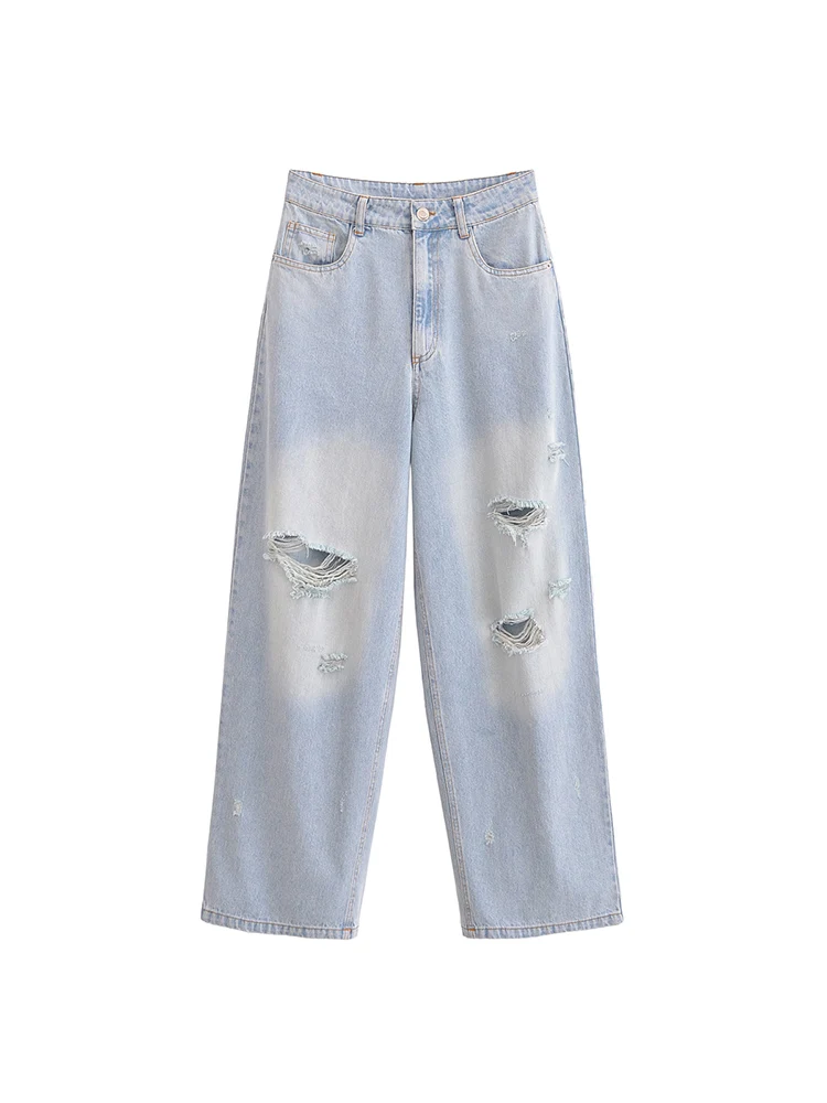 KUCLUT Women Fashion Denim Blue Ripped Hole Front Zipper Straight Pants Jeans Vintage High Waist Full Length Female Trousers
KUCLUT Women Fashion Denim Blue Ripped Hole Front Zipper Straight Pants Jeans Vintage High Waist Full Length Female Trousers