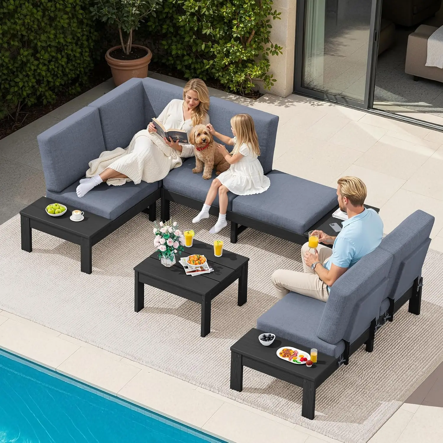 Outdoor Furniture Set, 6 Seats Outdoor Sectional With Coffee Table, Outdoor Conversation Sets With Adjustable, Customized
Outdoor Furniture Set, 6 Seats Outdoor Sectional With Coffee Table, Outdoor Conversation Sets With Adjustable, Customized