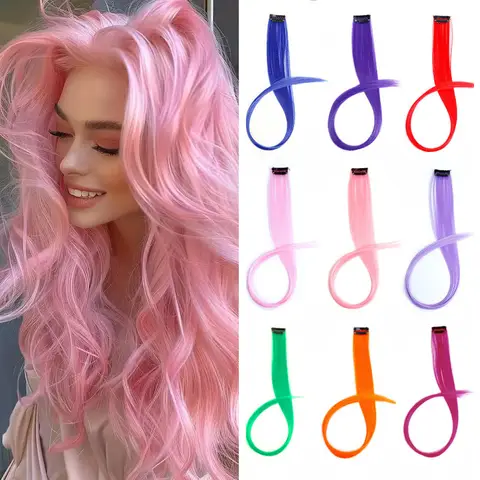 22 inch synthetische lange rechte clip in hair extensions hoge temperatuur haarstukken regenboogkleuren haaraccessoires voor vrouwen