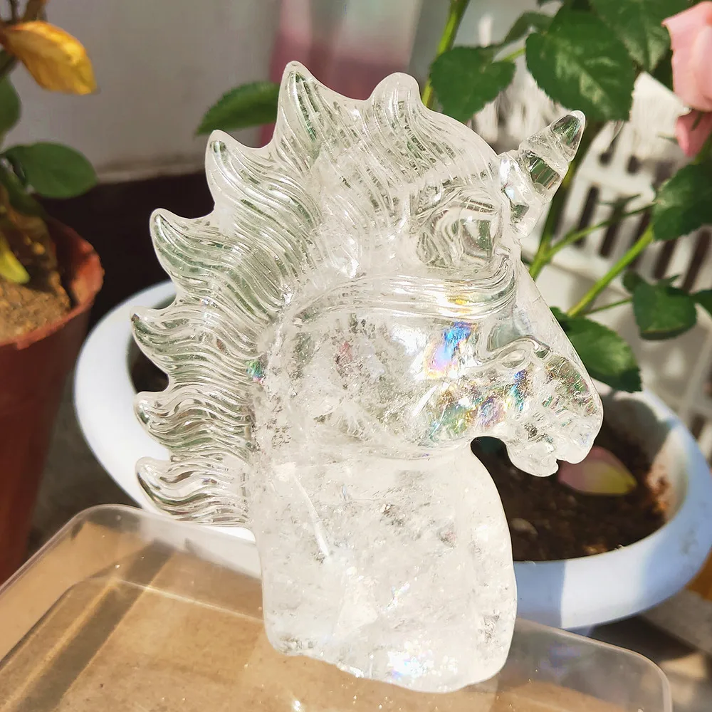 10-11cm Natural Clear Crystal Unicorn With Rainbow White Quartz Horse Head Gemstone Licorne Healing Gift
10-11cm Natural Clear Crystal Unicorn With Rainbow White Quartz Horse Head Gemstone Licorne Healing Gift