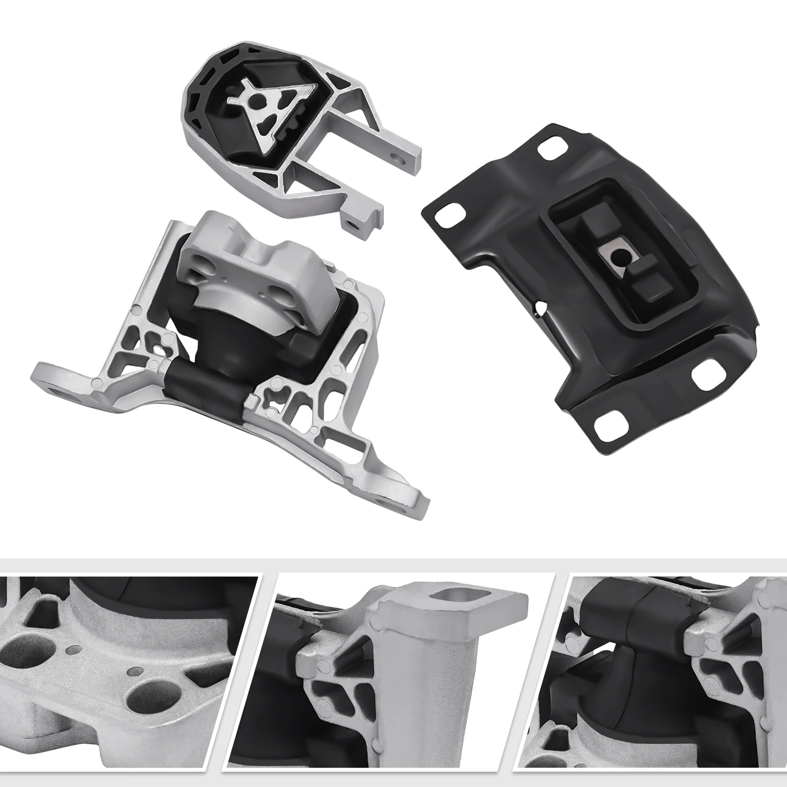 3Pcs Black and Silver Engine Motor Transmission Mount Kit For Ford Focus 2.0L L4 2012-2017 2018 Aluminum, Iron, and Rubber
3Pcs Black and Silver Engine Motor Transmission Mount Kit For Ford Focus 2.0L L4 2012-2017 2018 Aluminum, Iron, and Rubber