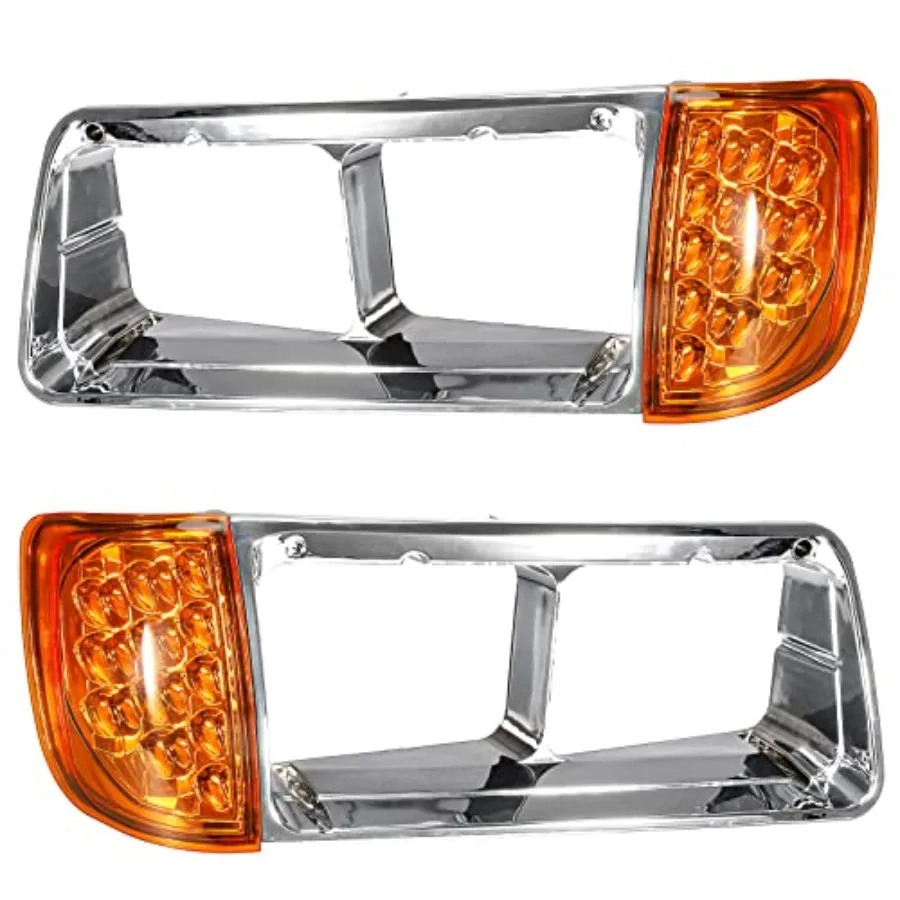 Pair Headlight Bezel with Amber LED Turn Signal Light 3 Wire Compatible With 1989-2002 Frghtliner FLD Truck Replacement for A06
Pair Headlight Bezel with Amber LED Turn Signal Light 3 Wire Compatible With 1989-2002 Frghtliner FLD Truck Replacement for A06