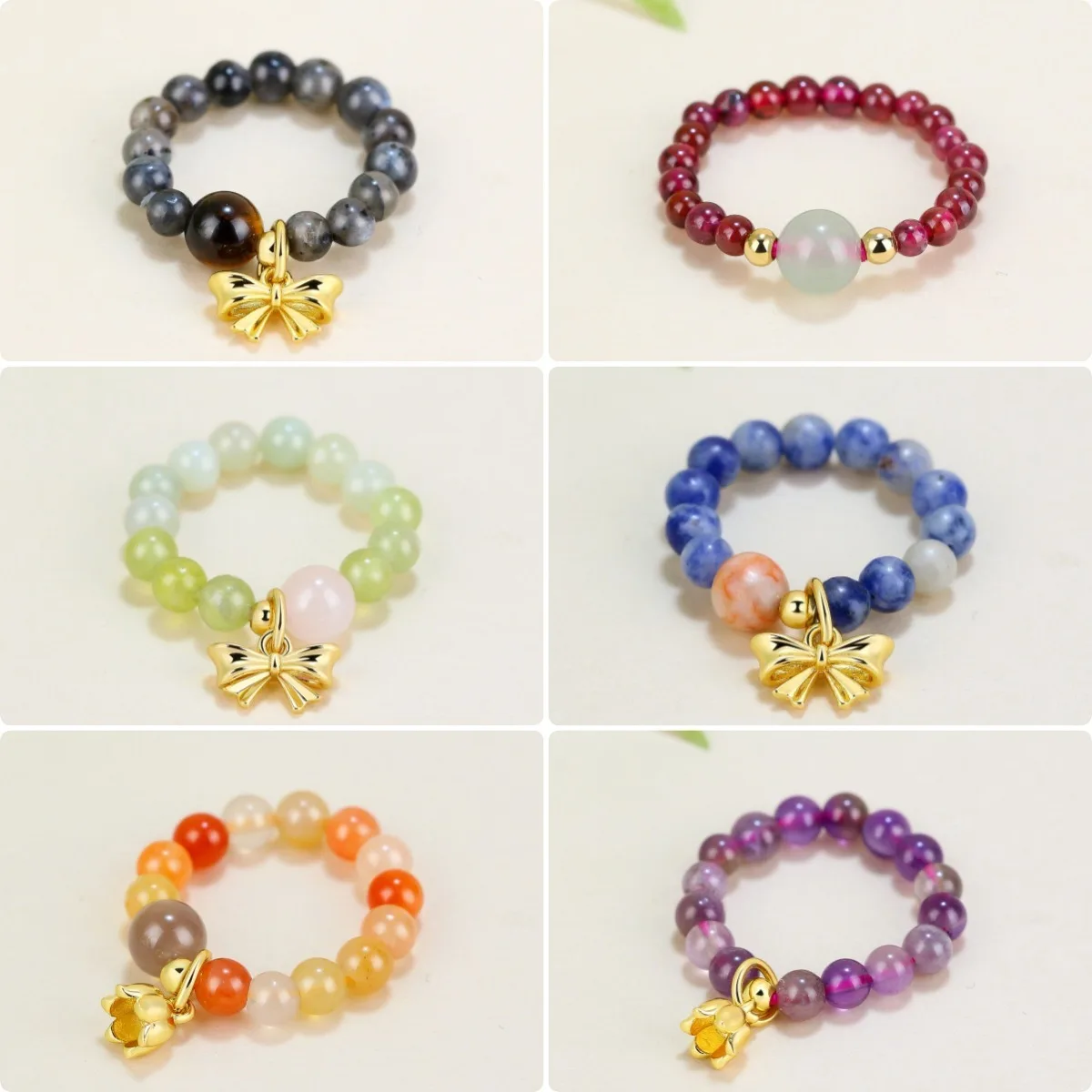 Natural Crystal Jade Rings for Women Girls Lovely Small Golden Bow-shaped Pendant Colored Gemstone Bead Elastic Ring Retro Gifts
Natural Crystal Jade Rings for Women Girls Lovely Small Golden Bow-shaped Pendant Colored Gemstone Bead Elastic Ring Retro Gifts