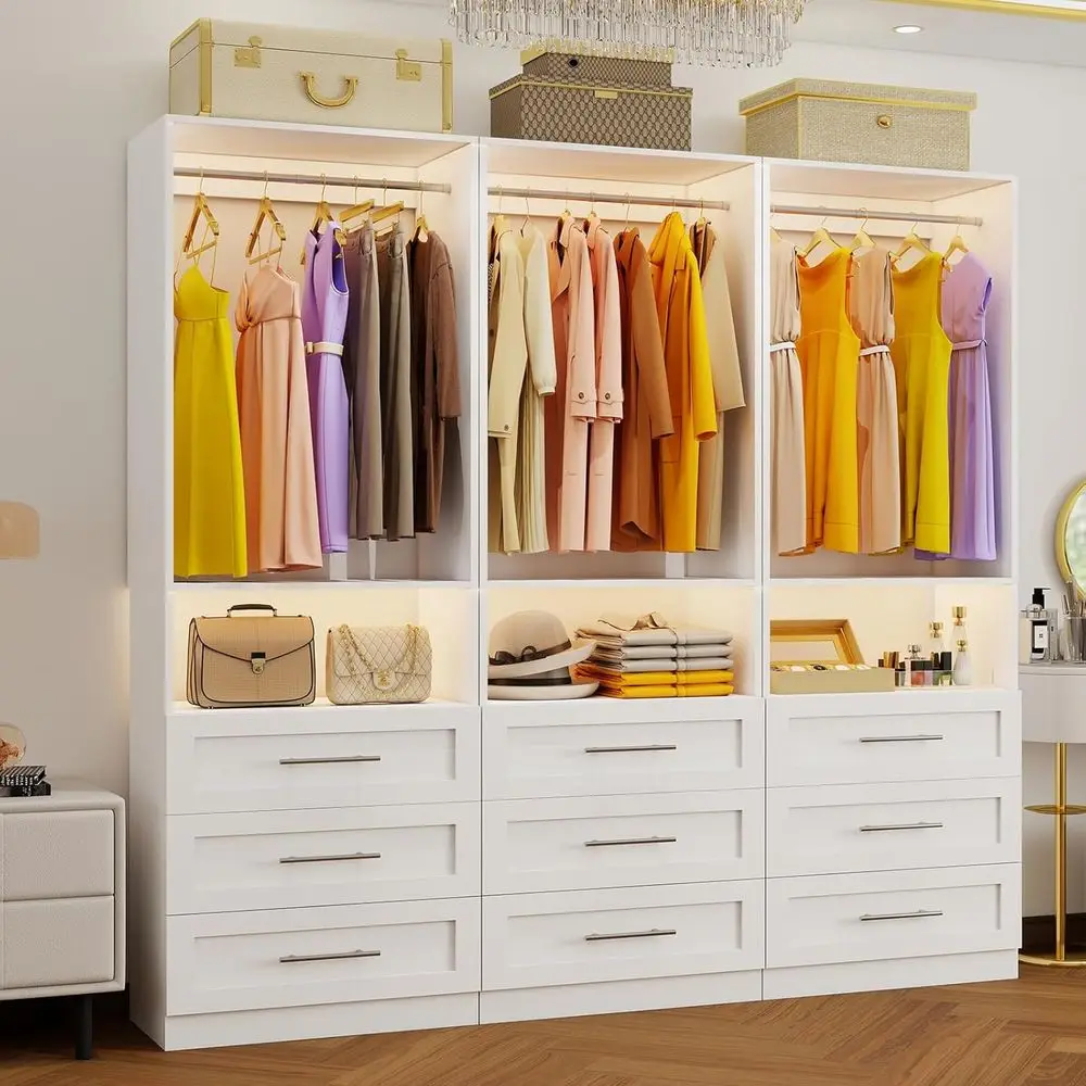 Wooden 6-15T Adjustable Hanging Rods & 3 Shelves Walk-In Closet Organizer System, White
Wooden 6-15T Adjustable Hanging Rods & 3 Shelves Walk-In Closet Organizer System, White