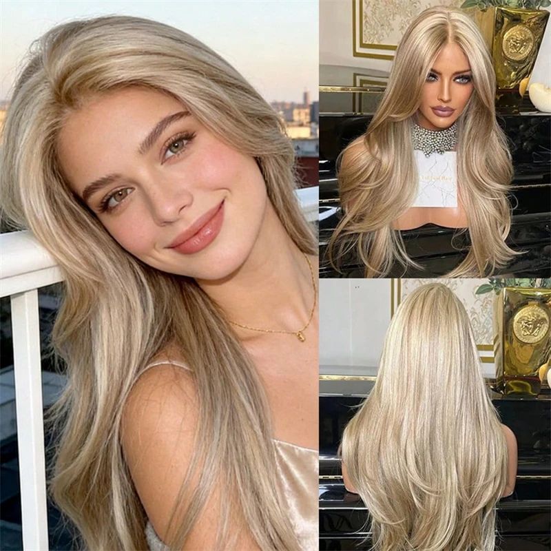 26 Inch Ombre Light Golden Blonde Synthetic HD Lace Front Wig Dark Roots With Preplucked Realistic Hairline Wig 150% Density Wig
26 Inch Ombre Light Golden Blonde Synthetic HD Lace Front Wig Dark Roots With Preplucked Realistic Hairline Wig 150% Density Wig