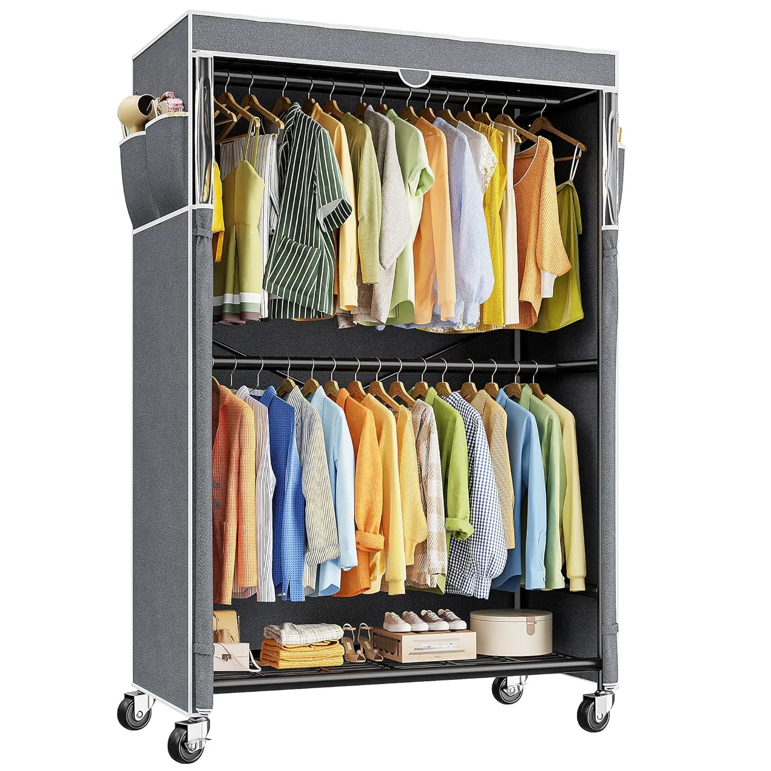 80.32"H Heavy Duty Rolling Clothes Rack with Cover Wheels Portable Garment Rack 35.4"Wx15.75"Dx80.32"H, Customized
80.32"H Heavy Duty Rolling Clothes Rack with Cover Wheels Portable Garment Rack 35.4"Wx15.75"Dx80.32"H, Customized