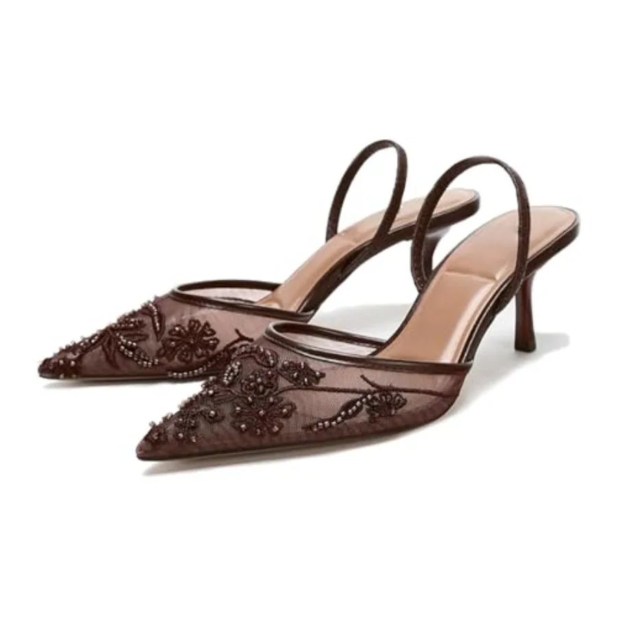 Women's Mesh Embroidered Slingback Heels with Bead Elegant Backless Kitten Heels Pointed Toe Wedding Bridal Dress Pumps Shoes
Women's Mesh Embroidered Slingback Heels with Bead Elegant Backless Kitten Heels Pointed Toe Wedding Bridal Dress Pumps Shoes
