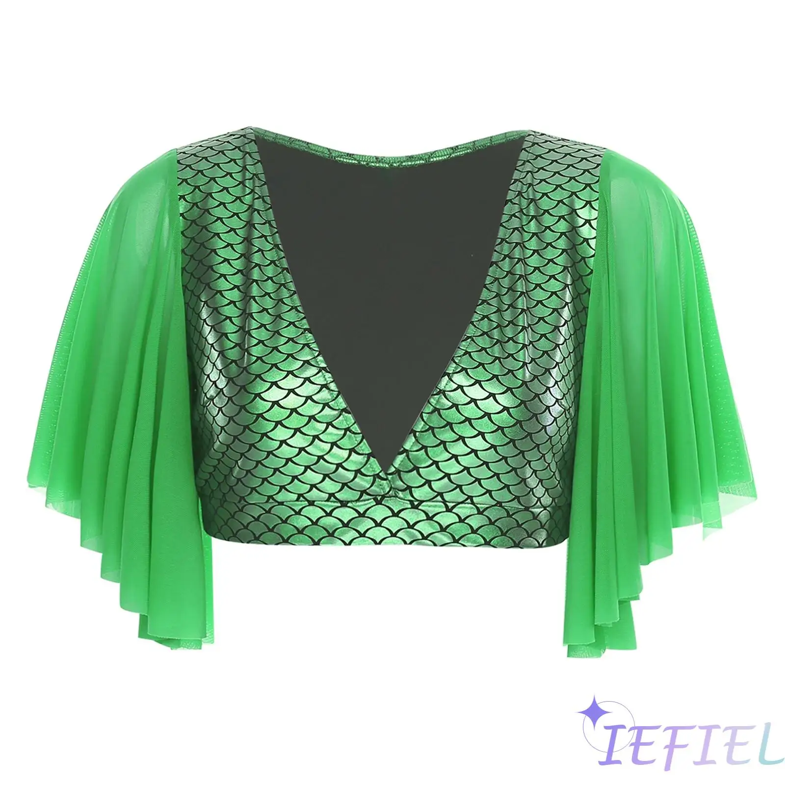 Adult Sexy Womens Mermaid Fishscale Print Crop Tops V Neck Mesh Short Sleeve Cropped T-shirt for Themed Party Water Activities
Adult Sexy Womens Mermaid Fishscale Print Crop Tops V Neck Mesh Short Sleeve Cropped T-shirt for Themed Party Water Activities