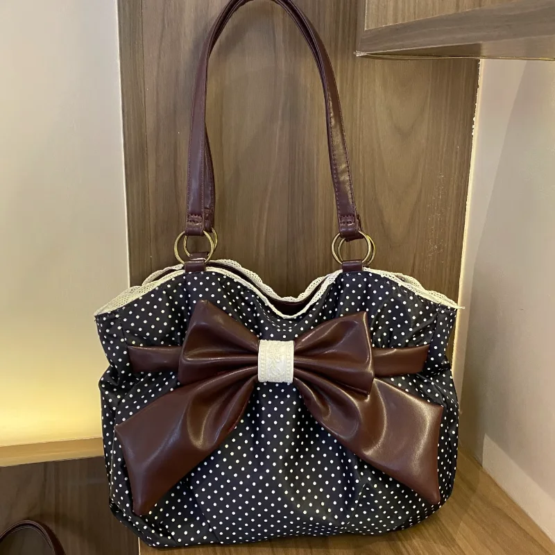 Sweet Bow Shoulder Bag Retro Polka Dot Tote Bag Fashion Women' Handbag Color Blocking Lace Canvas Bag Japanese Y2k Style Handbag
Sweet Bow Shoulder Bag Retro Polka Dot Tote Bag Fashion Women' Handbag Color Blocking Lace Canvas Bag Japanese Y2k Style Handbag