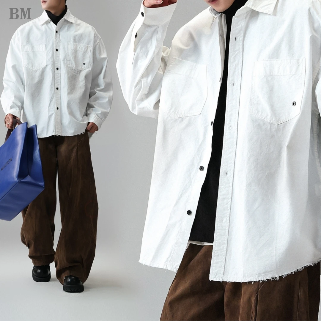 Mens Premium Work Shirt Solid Color Long Sleeve Oversized 100 Cotton Distressed Vintage Streetwear Spring Fall Black White
Mens Premium Work Shirt Solid Color Long Sleeve Oversized 100 Cotton Distressed Vintage Streetwear Spring Fall Black White