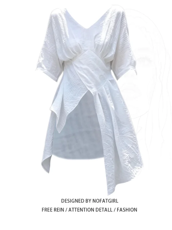 Unique Chic plus Size Short Sleeve Women's Shirt Asymmetric Design Breathable Polyester Fiber Korean Style Commute Wind Shirt
Unique Chic plus Size Short Sleeve Women's Shirt Asymmetric Design Breathable Polyester Fiber Korean Style Commute Wind Shirt