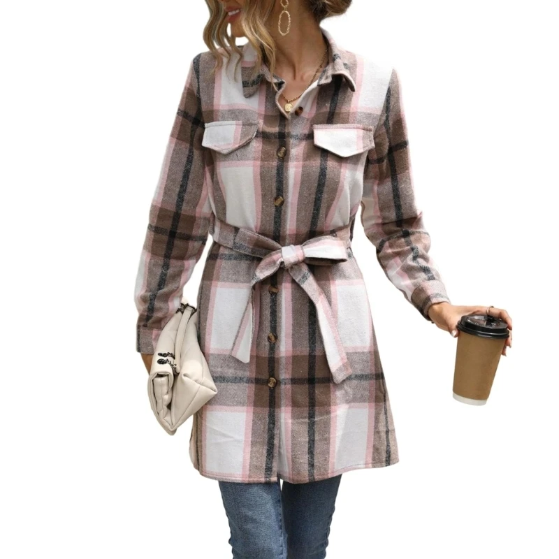 HX6F Women's Fall Mini Dresses Button Down Long Sleeve Plaid Belted Casual Short A Line Shirt Dress
HX6F Women's Fall Mini Dresses Button Down Long Sleeve Plaid Belted Casual Short A Line Shirt Dress
