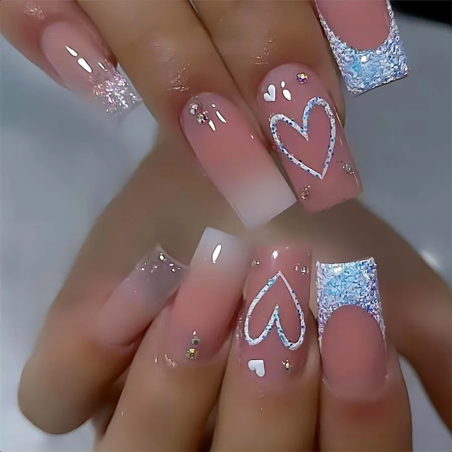 Heart Pr On Nails Medium Square Fake Nails Glitter Glossy Acrylic False Nails with Rhinestones Designs Ombre Pink Full Cover Pr
Heart Pr On Nails Medium Square Fake Nails Glitter Glossy Acrylic False Nails with Rhinestones Designs Ombre Pink Full Cover Pr