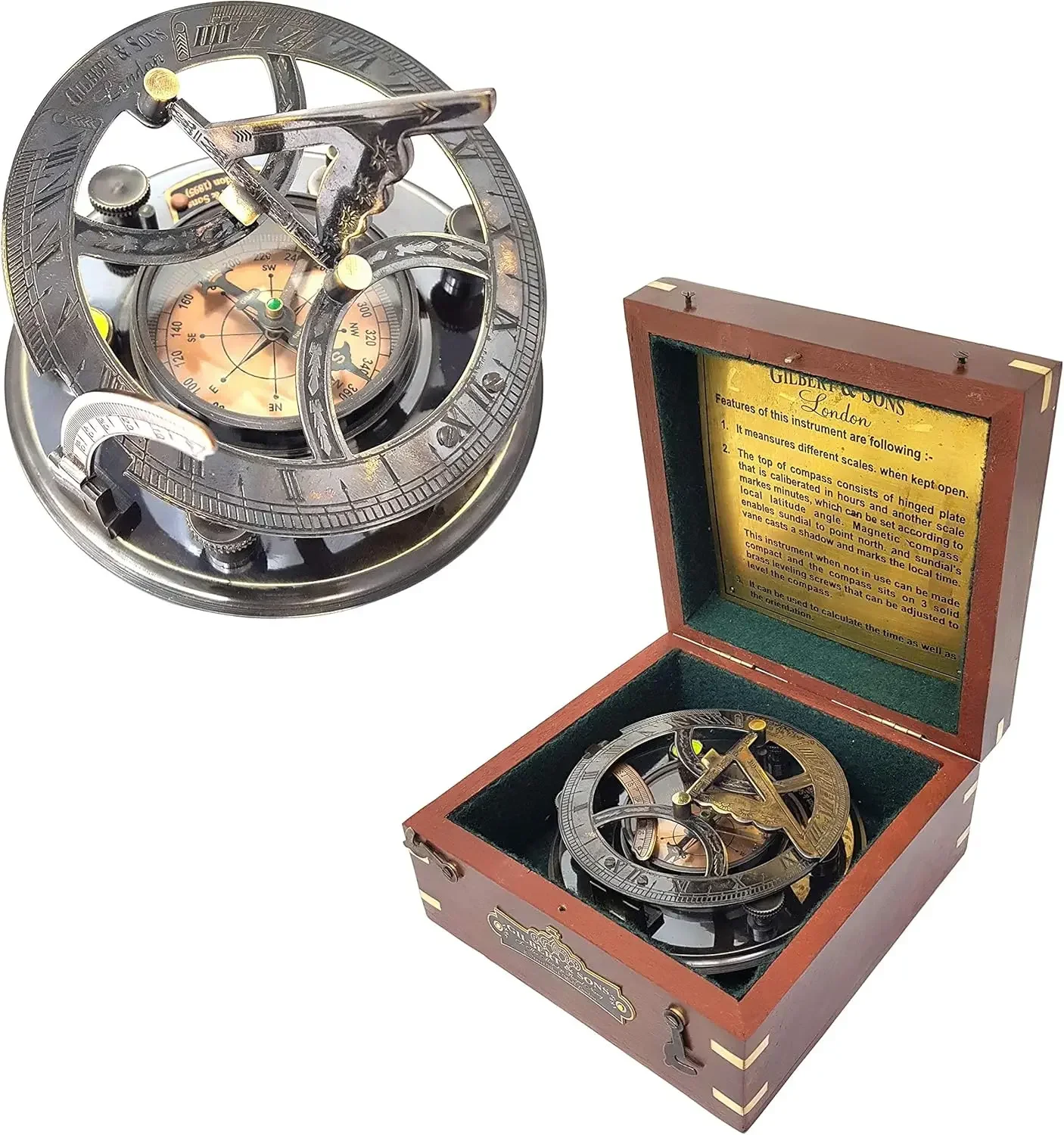 Large 5-inch Brass Sundial Compass in Rosewood Case, Vintage Nautical Gift
Large 5-inch Brass Sundial Compass in Rosewood Case, Vintage Nautical Gift
