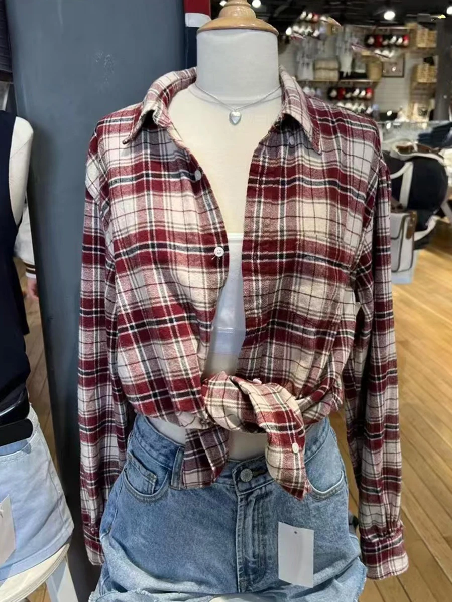 Red Plaid Pocket Shirts For Women Single Breasted Long Sleeve Blouse Outerwear Streetwear Vintage Preppy Style Blouses Y2k New
Red Plaid Pocket Shirts For Women Single Breasted Long Sleeve Blouse Outerwear Streetwear Vintage Preppy Style Blouses Y2k New