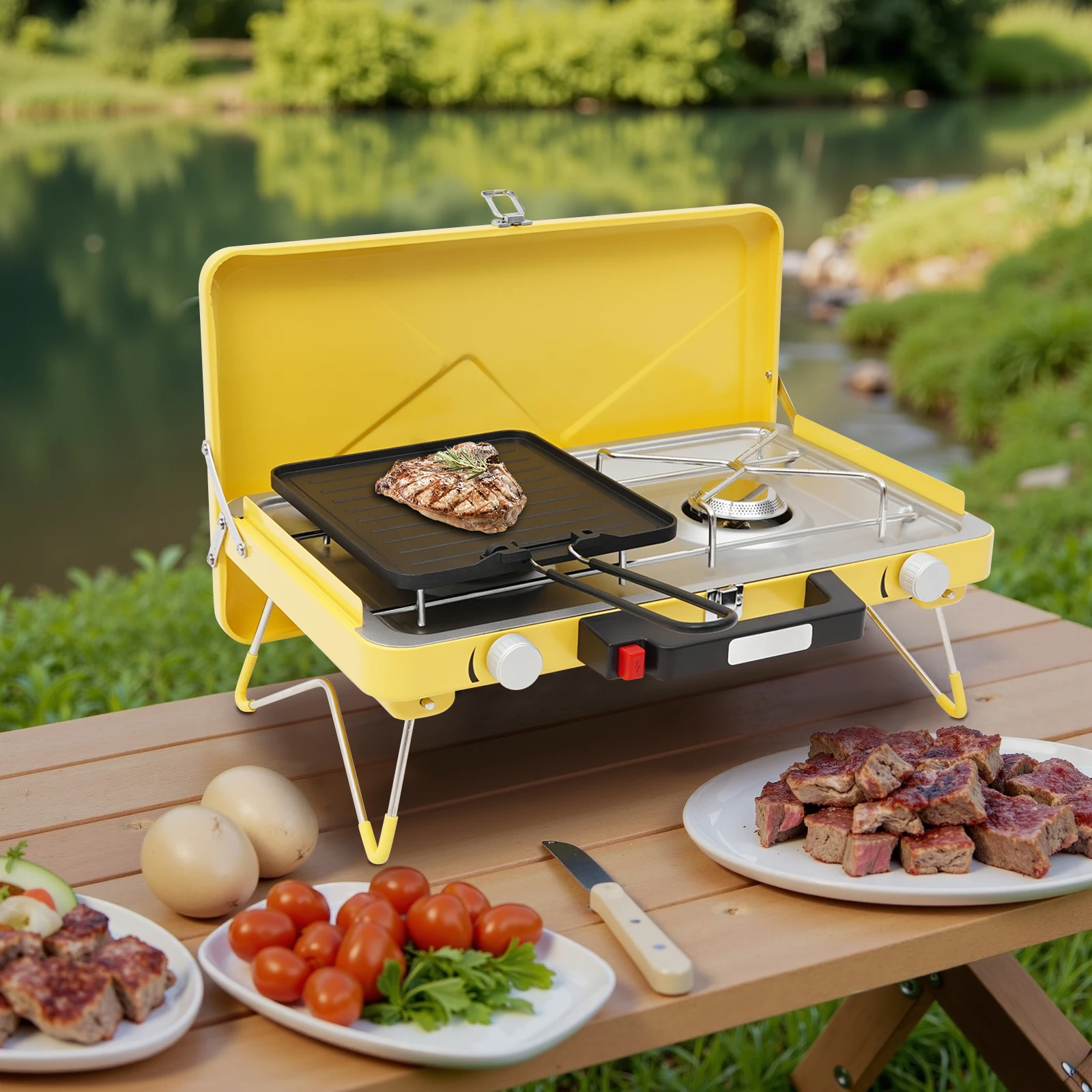 Портативная походная печь с 2 конфорками, настольная походная печь из нержавеющей стали с противнем и футляром для переноски для кемпинга, пикников, пеших прогулок
Портативная походная печь с 2 конфорками, настольная походная печь из нержавеющей стали с противнем и футляром для переноски для кемпинга, пикников, пеших прогулок