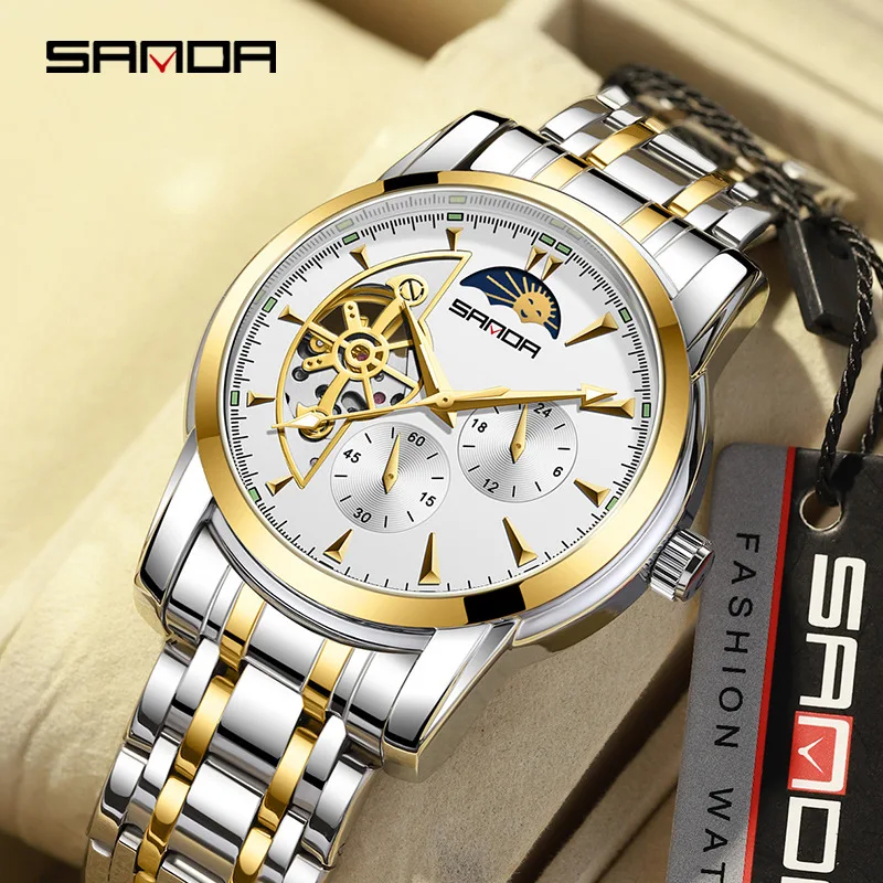 SANDA7009 Luxury Fully Automatic Mechanical Men's Watch Sun Moon Star Hollow Tourbillon Waterproof Night Light Business Watch
SANDA7009 Luxury Fully Automatic Mechanical Men's Watch Sun Moon Star Hollow Tourbillon Waterproof Night Light Business Watch
