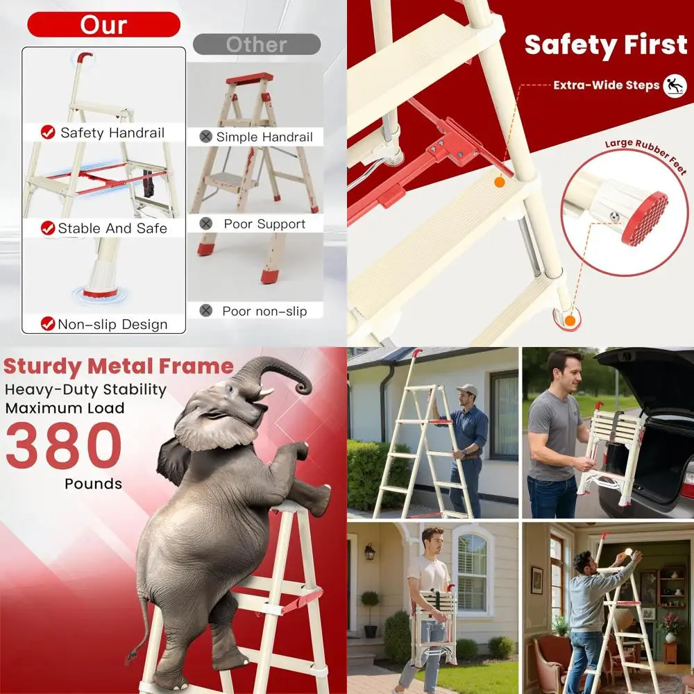 Складная 5-ступенчатая лестница, 4,4 фута, предохранительный замок, нескользящие ступени, грузоподъемность 380 фунтов, для домашнего и наружного использования.
Складная 5-ступенчатая лестница, 4,4 фута, предохранительный замок, нескользящие ступени, грузоподъемность 380 фунтов, для домашнего и наружного использования.