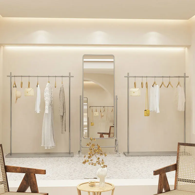 New model Classic Clothing store Zhongdao rack with plate display rack stainless steel silver clothing rod floor type
New model Classic Clothing store Zhongdao rack with plate display rack stainless steel silver clothing rod floor type