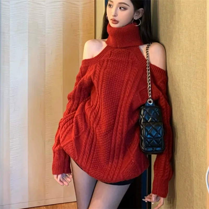 Fashion Sexy Women Backless Black Red Knitted Sweater Turtleneck Off Shoulder Long Sleeve Loose Casual Jumper Top Warm Pullover
Fashion Sexy Women Backless Black Red Knitted Sweater Turtleneck Off Shoulder Long Sleeve Loose Casual Jumper Top Warm Pullover
