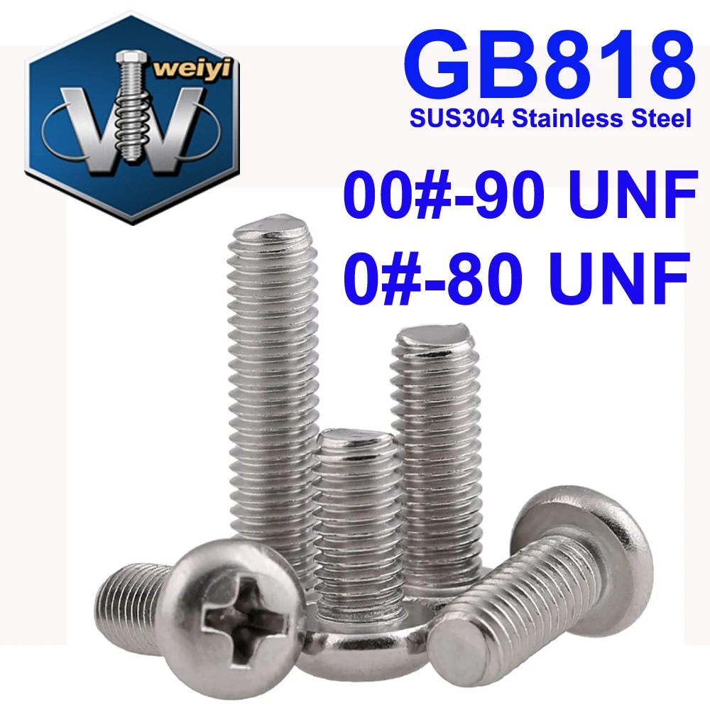Weiyi 00#-90 & 0#-80 UNF Thread GB818 SUS304 Stainless Steel Cross Recessed Pan Head Phillips Screws Tiny Machine Bolts 
Weiyi 00#-90 & 0#-80 UNF Thread GB818 SUS304 Stainless Steel Cross Recessed Pan Head Phillips Screws Tiny Machine Bolts