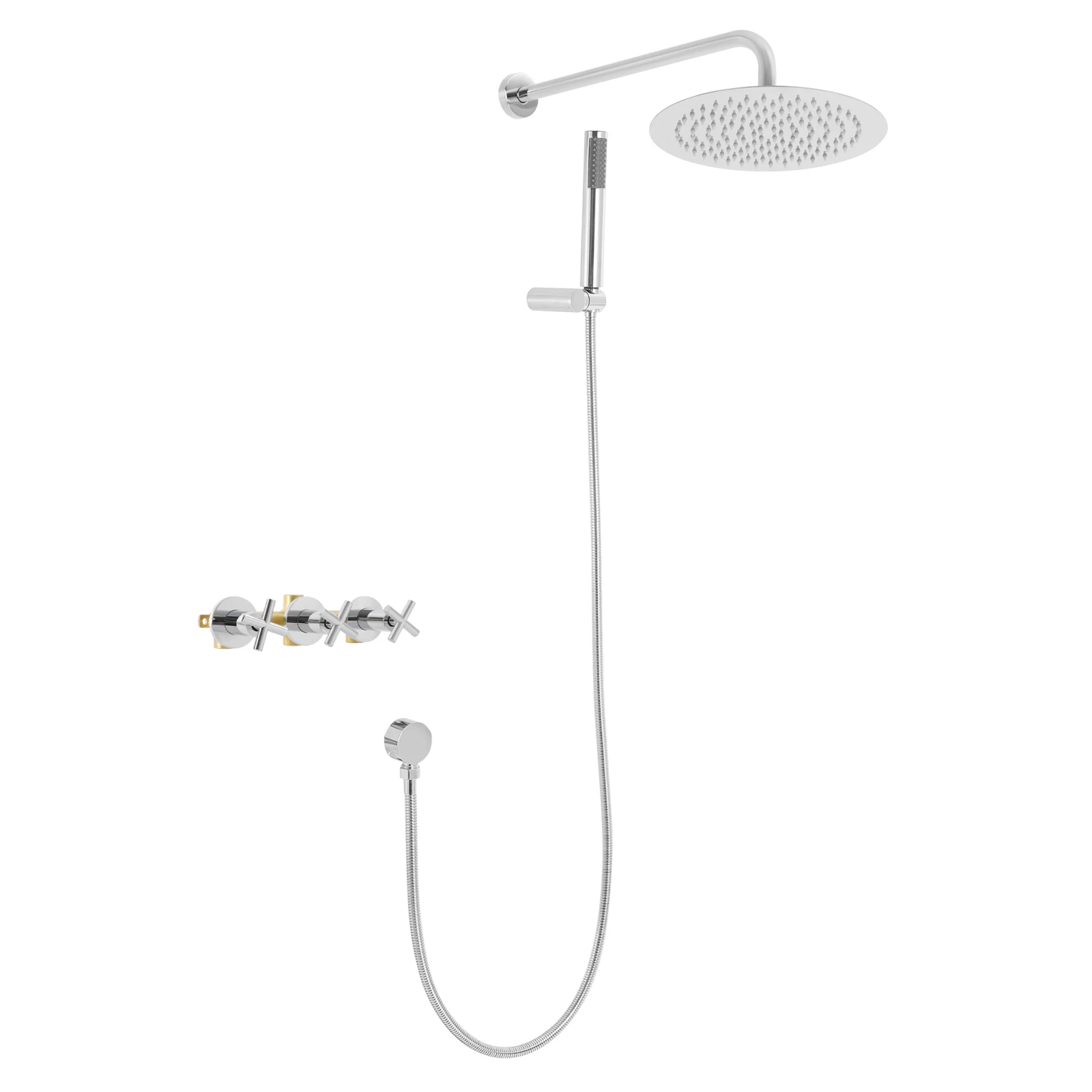9.8" Rainfall Shower System, Wall Mounted Overhead & Handheld Spray, 3-Way Switch, 5ft Hose, Stainless Steel Silver
9.8" Rainfall Shower System, Wall Mounted Overhead & Handheld Spray, 3-Way Switch, 5ft Hose, Stainless Steel Silver