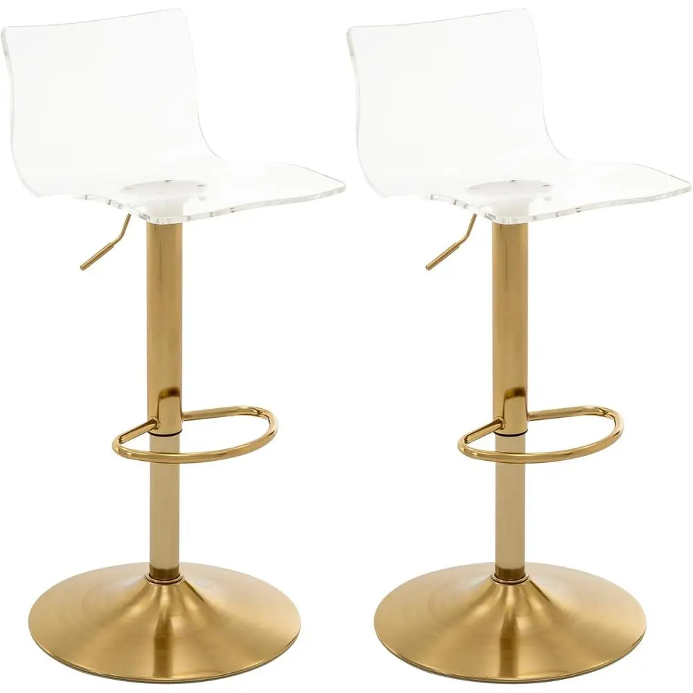 Pair of Clear Acrylic Mid-Back Swivel Bar Stools with Adjustable Airlift, Gold Base, Ideal for Kitchen, Dining, Pub, and Cafe
Pair of Clear Acrylic Mid-Back Swivel Bar Stools with Adjustable Airlift, Gold Base, Ideal for Kitchen, Dining, Pub, and Cafe