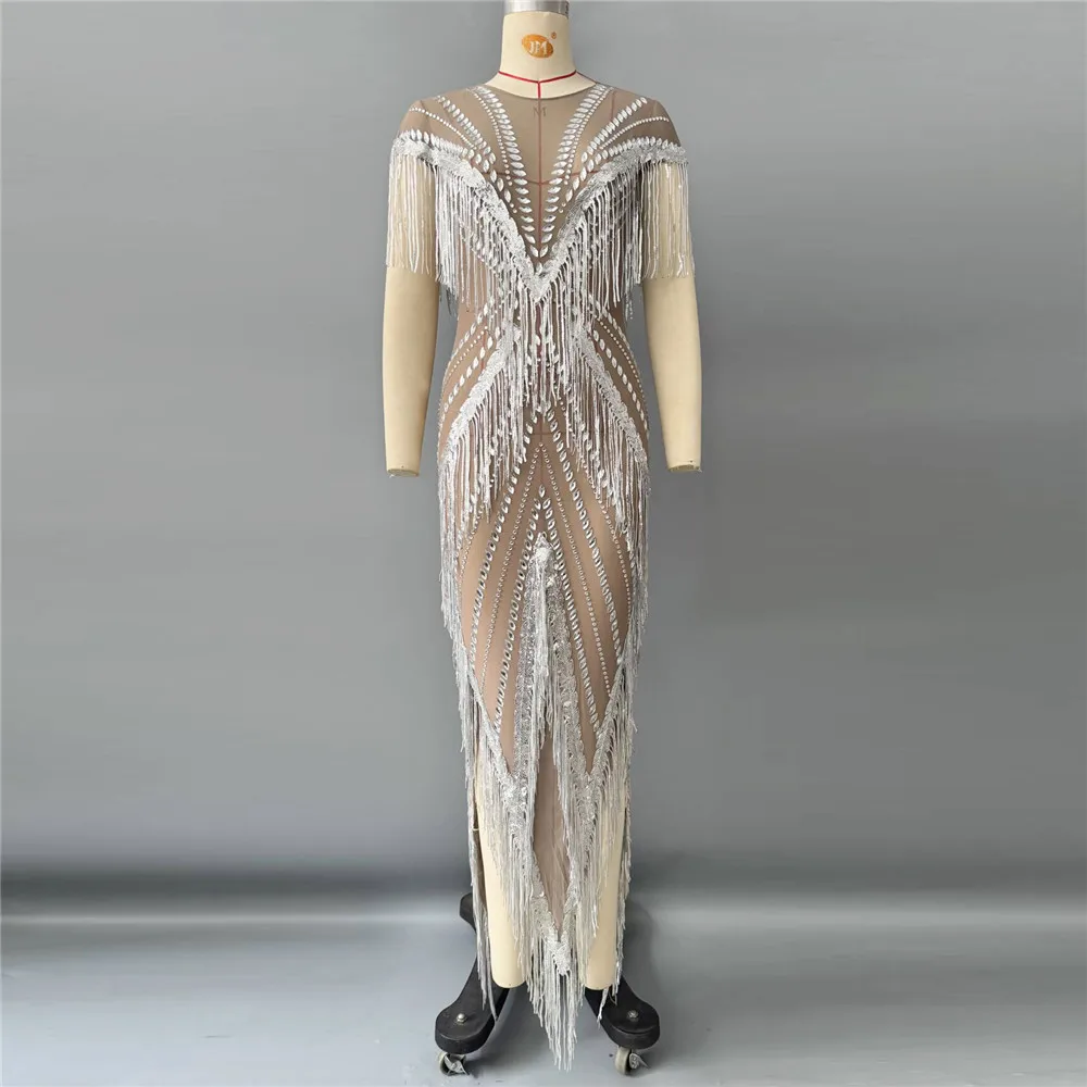 New rhinestone sequin tassel see through mesh elastic dress sexy ball party irregular mid length skirt socialite wedding dress
New rhinestone sequin tassel see through mesh elastic dress sexy ball party irregular mid length skirt socialite wedding dress