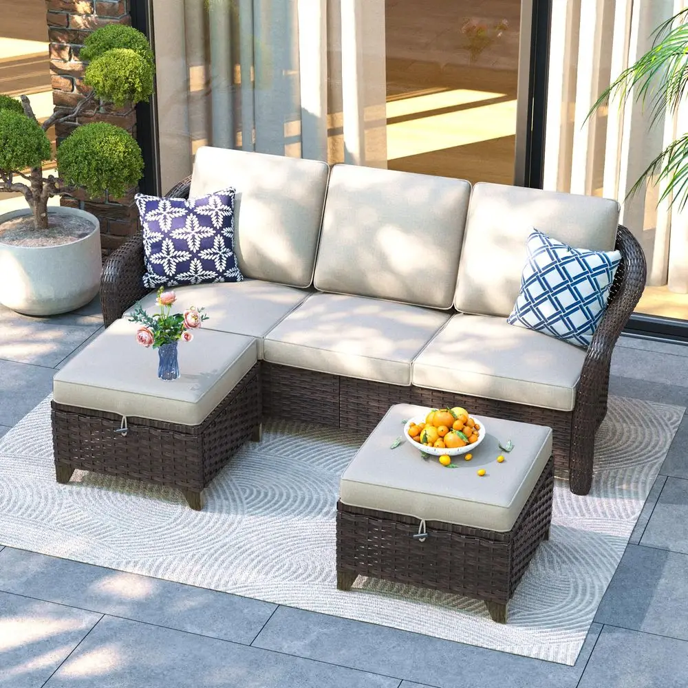 Pieces Patio sectional Sofa Set, Outdoor Conversation Furniture Set, 78 3Seat Couch with 2 Ottomans, 47 Metal Coffee Table, Rat
Pieces Patio sectional Sofa Set, Outdoor Conversation Furniture Set, 78 3Seat Couch with 2 Ottomans, 47 Metal Coffee Table, Rat