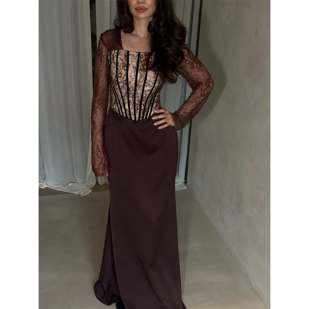 Lorrtta Lace Square Collar brown Mermaid Corset Bodice Elegant Luxury Formal Evening Dress 2026 Customized Robes de Soirée
Lorrtta Lace Square Collar brown Mermaid Corset Bodice Elegant Luxury Formal Evening Dress 2026 Customized Robes de Soirée