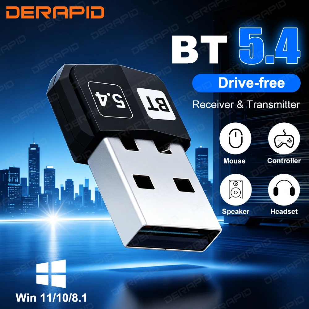 USB Bluetooth 5.4 Adapter Plug and Play Dongle Dual Mode Transmitter Receiver Audio Wireless PC Laptop Windows 11/10 Driver Free
USB Bluetooth 5.4 Adapter Plug and Play Dongle Dual Mode Transmitter Receiver Audio Wireless PC Laptop Windows 11/10 Driver Free