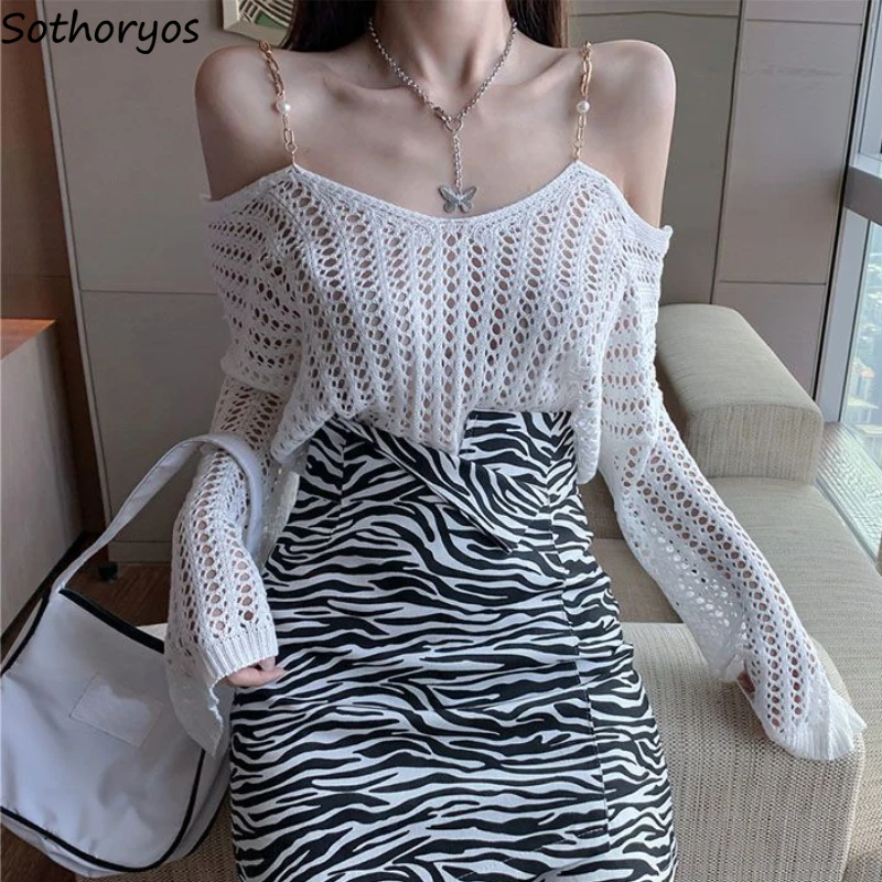 Pullovers Women Hollow Out Summer Off-shoulder Aesthetic Cropped Knitted Clothes Fashion Ladies Ulzzang Holiday Loose Basic Sexy
Pullovers Women Hollow Out Summer Off-shoulder Aesthetic Cropped Knitted Clothes Fashion Ladies Ulzzang Holiday Loose Basic Sexy