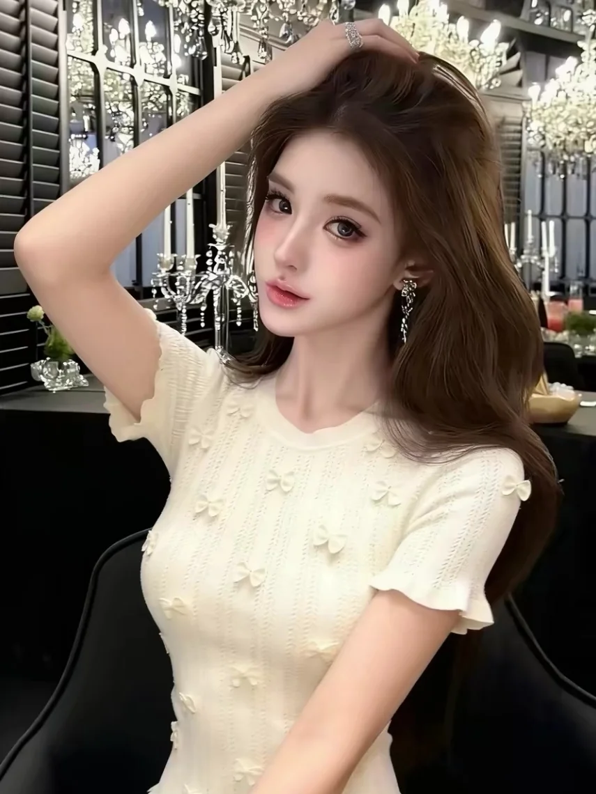 Sweet Style Knitted Short Sleeve T-Shirt Women's Summer Self-Preservation Knot Top Stylish And Gentle Korean Version
Sweet Style Knitted Short Sleeve T-Shirt Women's Summer Self-Preservation Knot Top Stylish And Gentle Korean Version