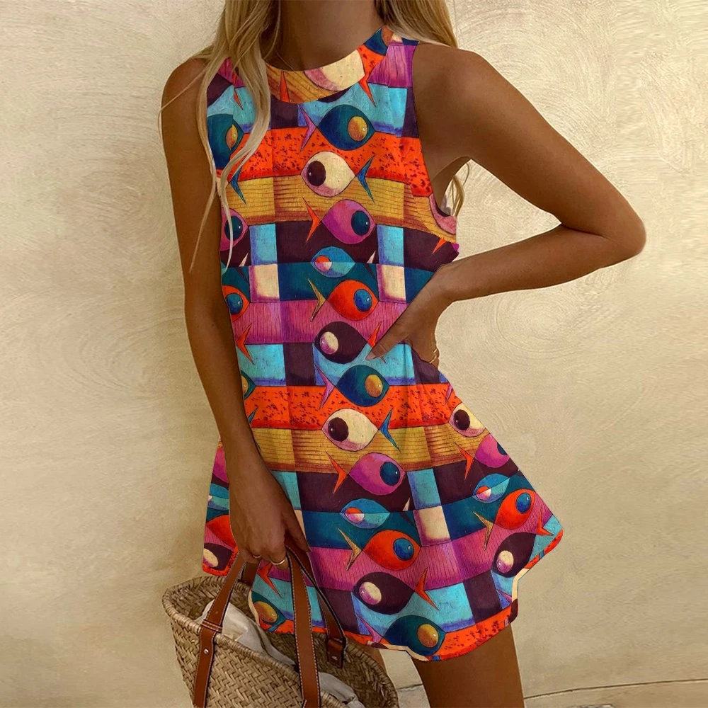 Casual Women' Skirt Small Fish Print Fashion Color Match Round Neck Sexy 1-Piece Frock New Year'S Dresses Clothing Hot Summer
Casual Women' Skirt Small Fish Print Fashion Color Match Round Neck Sexy 1-Piece Frock New Year'S Dresses Clothing Hot Summer