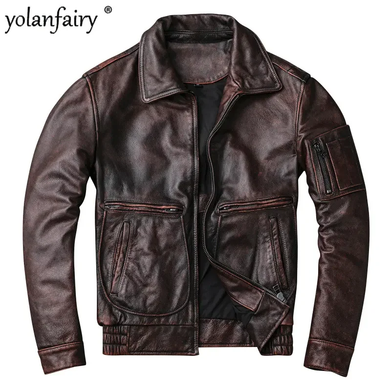 YOLANFAIRY Top Layer Cowhide Genuine Leather Coat Men's Jacket Motorcycle Vintage Large Size Coats Male Stone Old Flight Suit
YOLANFAIRY Top Layer Cowhide Genuine Leather Coat Men's Jacket Motorcycle Vintage Large Size Coats Male Stone Old Flight Suit
