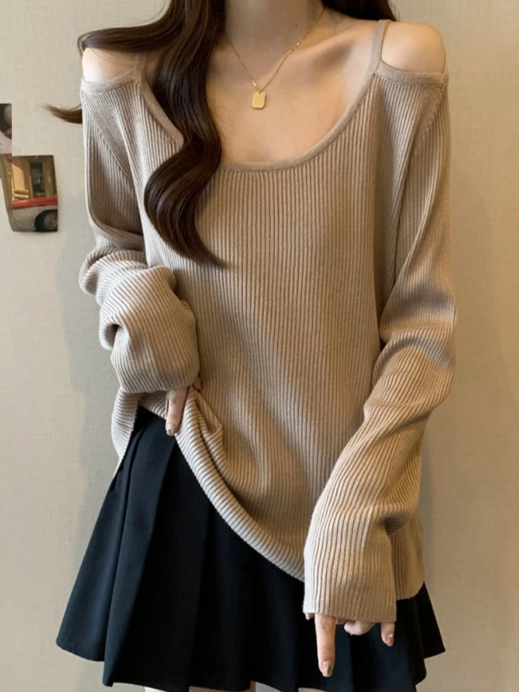 Shoulder Bared Knitted Base Shirt Women's Early Spring plus Size Slimming European Style Long Sleeve T-Shirt Korean Style Com...
Shoulder Bared Knitted Base Shirt Women's Early Spring plus Size Slimming European Style Long Sleeve T-Shirt Korean Style Com...