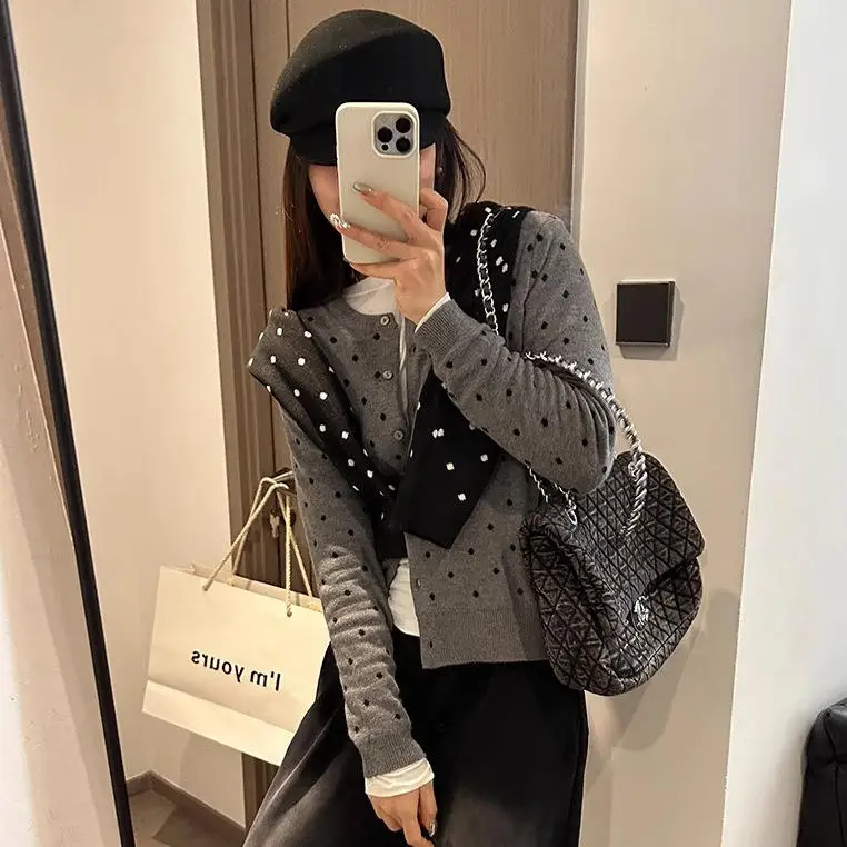 Gray Polka Dot Knitted Cardigan Women's Autumn Winter New Style Layered Design Slimming Long Sleeve Inner Wear Top Trendy
Gray Polka Dot Knitted Cardigan Women's Autumn Winter New Style Layered Design Slimming Long Sleeve Inner Wear Top Trendy