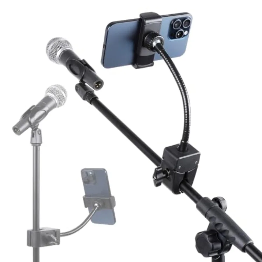 Mic Stand Phone Holder, Flexible Phone Mount with 7.9" Removable Gooseneck for Microphone Music Stand, 360°Adjustable Phone Hol
Mic Stand Phone Holder, Flexible Phone Mount with 7.9" Removable Gooseneck for Microphone Music Stand, 360°Adjustable Phone Hol