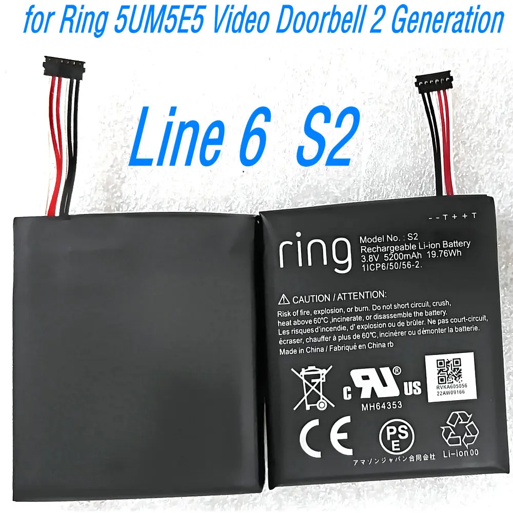 3.8V 5200mAh S1 S2 Replacement Battery for Ring 5UM5E5 Video (S2 Doorbell 2 Generation ) (S1 Doorbell First Generation)
3.8V 5200mAh S1 S2 Replacement Battery for Ring 5UM5E5 Video (S2 Doorbell 2 Generation ) (S1 Doorbell First Generation)