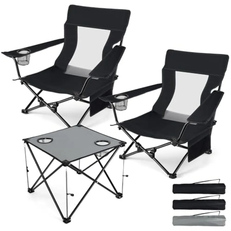 Folding Beach Chair Set of 3 Foldable Black Camping Chairs Grey Table for Outside Low Beach Chair Portable for Adults Fishing P
Folding Beach Chair Set of 3 Foldable Black Camping Chairs Grey Table for Outside Low Beach Chair Portable for Adults Fishing P