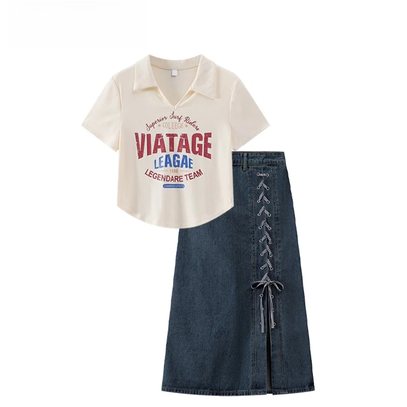 plus Size Slimming Set Women's Summer Short Sleeve Neck High Waist A-Line Skirt Two-Piece Suit Fashionable plus Size Outfit
plus Size Slimming Set Women's Summer Short Sleeve Neck High Waist A-Line Skirt Two-Piece Suit Fashionable plus Size Outfit